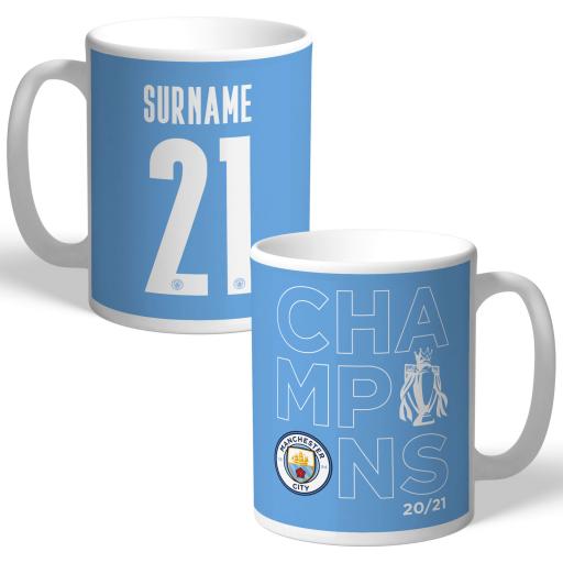 Manchester City FC Premier League Champions 2021 Back of Shirt Mug