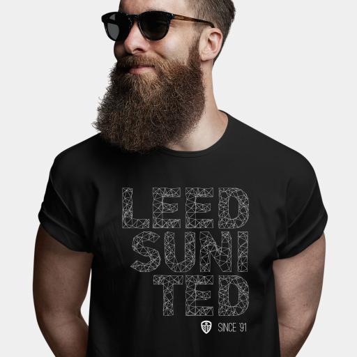 Leeds United FC Wireframe Men's T-Shirt - Black