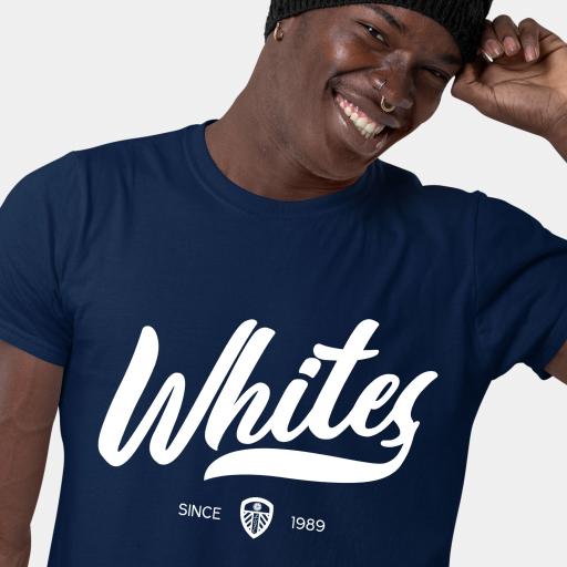 Leeds United FC Rubber Print Men's T-Shirt - Navy