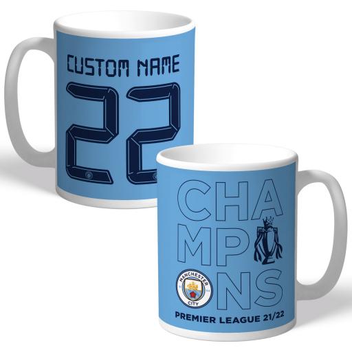 Manchester City FC Premier League Champions 2022 Back of Shirt Light Mug